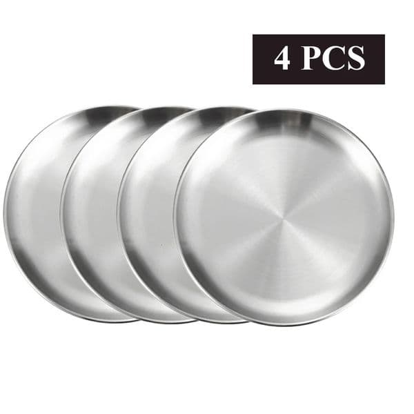 4Pcs Stainless Steel Dining Dish Camping Picnic Tray Dirt Proof Kitchen Bar Tableware Fruit Snack Cake Plate Accessories 260325
