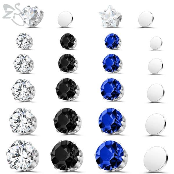 ZS 1 Pair Magnetic Clip-on Earrings Black Blue CZ Crystal Ear Clip Heart Star No-Pierced Stud Earring No Piercing Jewelry 4-8MM 260324