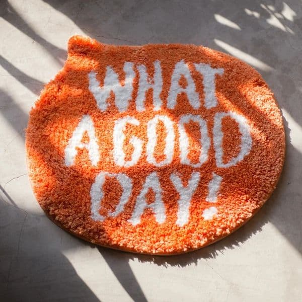 Orange Flocking Floor Rug What a Good Day Pets Living Room Nordic Bathroom Soft Fluffy Bedside Carpets Entryway 260325