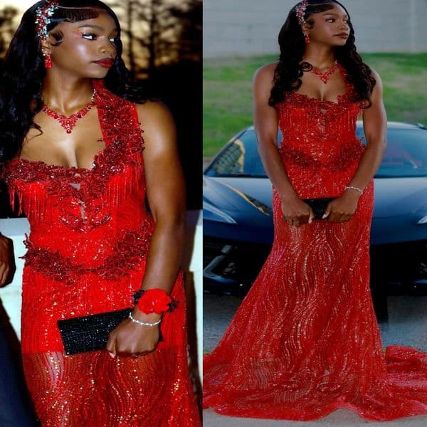 2k26 Red Prom Dress 2026 Mermaid Glitter Dresses One Shoulder Crystals Sequined Evening Dress Birthday Formal Women Pageant Dinner Party Gowns ZJ066