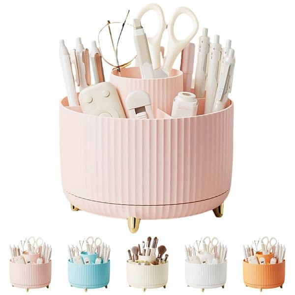 LargeCapacity Rotating Desk Organizer ABS Pen Holder Makeup Brush Storage Dustproof n for Home Office 260325