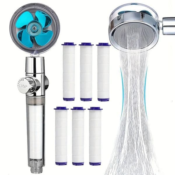 1pcs High Pressure Shower Head Handheld Turbo Fan With 6 Pcs Filter Cotton Hydro Jet Kit 260325
