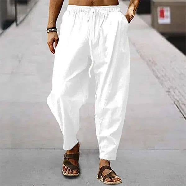 Men Cotton Linen Pants Summer and Autumn Solid High Waist WideLeg Trousers Male Loose Hemp Casual Breathable Sports 260324