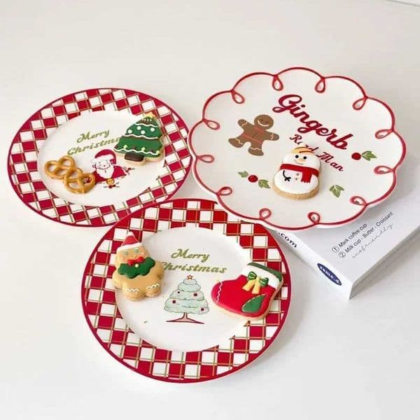 Christmas Ceramic Tableware Santa Claus Coffee Mug Creative Vintage Tableware Dessert Dish Dinner Plate Gingerbread Man Plates L260527