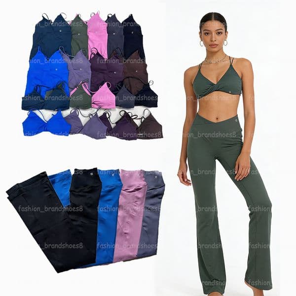 Designer Yoga Gym Sets 2PCS Women Set Flare Vision Twist Front Sports Bra +Pants Seamless Fitness Peach Buttocks Tight Workout Clothes Jogging V-neck Vest
