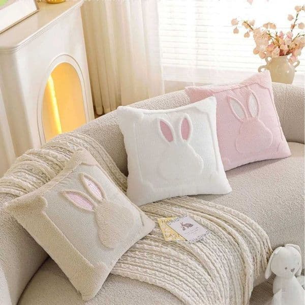 Easter Bunny Jacquard Throw Pillow 18x18 Inch 1 PcDecorative Cushion Washable Invisible Zipper Skin-friendly for Sofa Couch Bed H260325