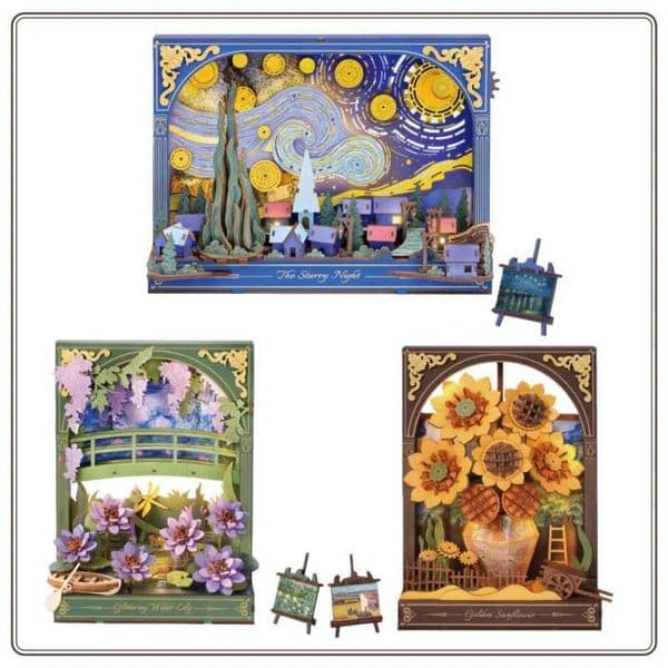New ROKR Woodcraft Art Book Starry Night Handmade DIY Gift Assembly Building Blocks Flower and Tree Creative Ornaments X260325
