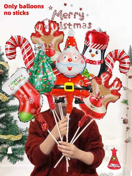 6pcs Mini 16inch Christmas Balloons Aluminum Foil Balloon Xmas Tree Gingerbread Man Santa Birthday Party Holiday Decoration Gift S25128
