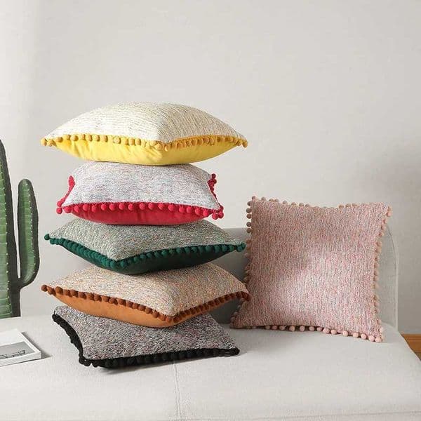 Single-sided Woven Cushion Cover Single-sided Dutch Pom Edge Ins Home Decorative case for Living Room Sofa 45x45cm L260524HHUP