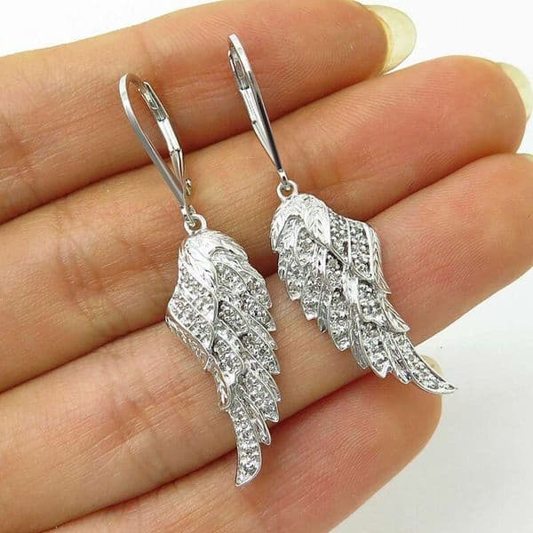 Popular bridal accessories: pendant exquisite luxurious feather and leaf earrings long angel wings