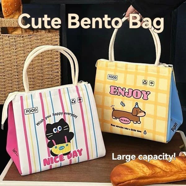 Cute Kitten Lunch Box Bag Student HandHeld Aluminum Foil Insulated Large Capacity 260325