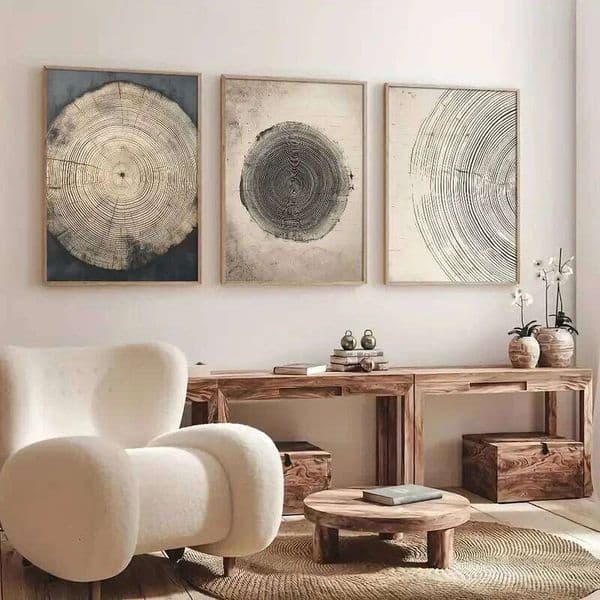 3pcs/Set Abstract Tree Ring Canvas Art Bohemian Simple Retro Aesthetic Picture Wall Living Room, Dining Room and Home Decoration 26Y0325