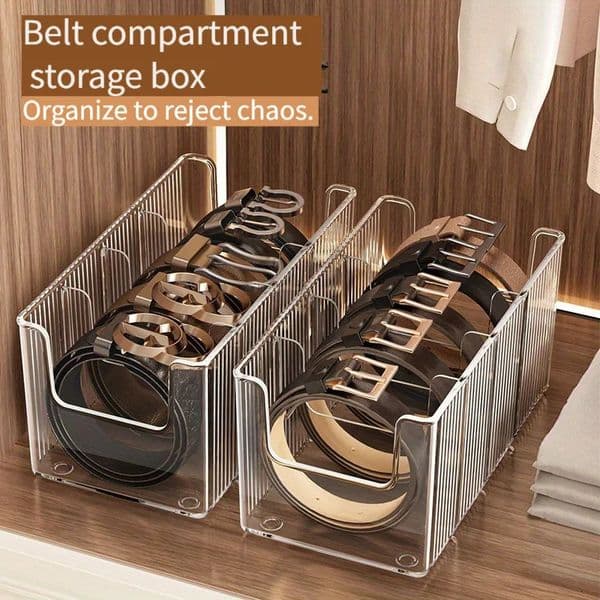 Belt Organizer Box 5 Grids Belt Storage Rack for Closet and Drawer Save Space Tie and Belt Plastic Display Case for Men Women 260324