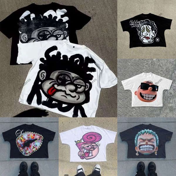 T-Shirt Unisex Design High-Quality Multi-Color Crew Neck Graffiti Cartoon Character Print Short Sleeve Soft Cotton Streetwear Cropped Top