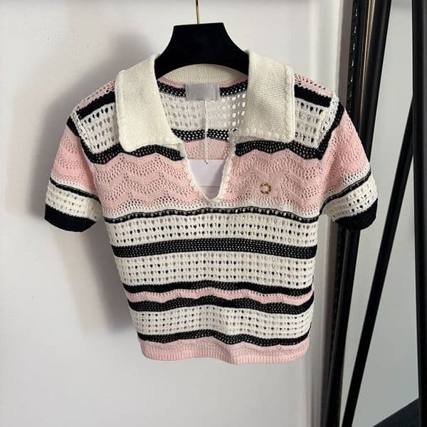 Designer Hollow Knit Tops Women Y2K Style Contrast Color Knitted T Shirts Summer Vacation Birthday Party Chic Knitwear Tank Top