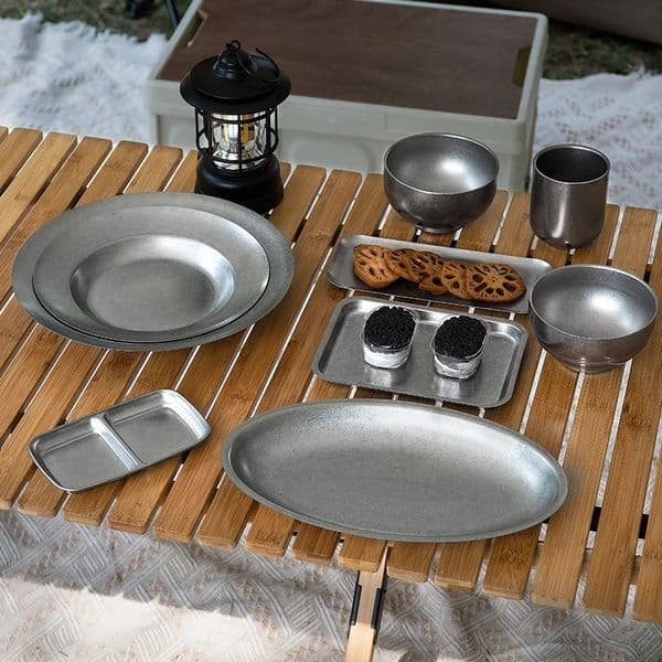 Retro Cutlery Set Plates Dinnerware Bowls Dining Stainless Steel Western Food steak tray smakk dish 260325