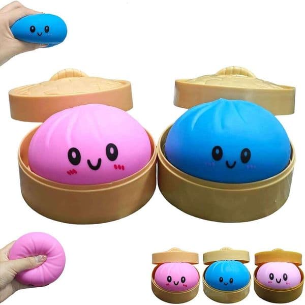 Dumpling Squishy Mystry Box, Colorful Dumplings Balls Fidgt Snsory Toy, Squz Dough Ball Strss Rlif Hand With Food Stamr Strtchy Dsk Toys Pink & Aaf
