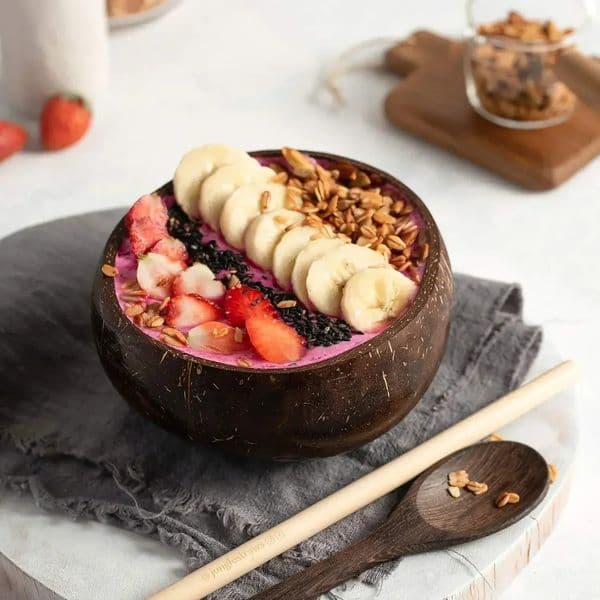 3 Sizes Natural Coconut Shell Bowl Wooden Bowls Light Food Container Fruit Salad Milkshake Dessert 260325
