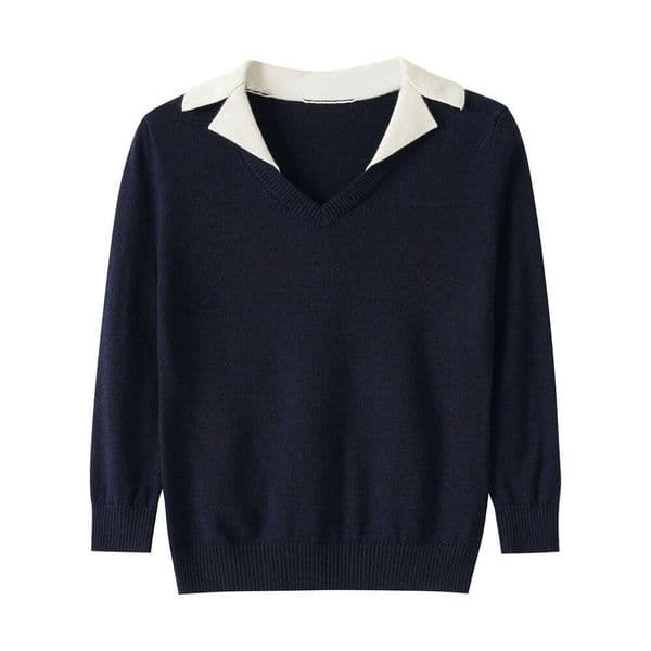 2026 Autumn New Designer Retro University S6 Collar Color blocked Fake Two Piece Knitted Women's Sweater Set