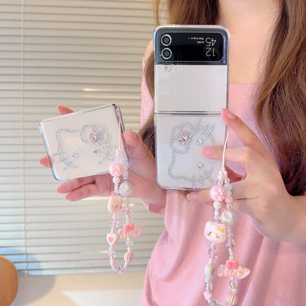 Korea Ins Diamond Hellokitty Phone case for Galaxy Z Flip6 7 7FE Flip5 4 3 5G Flip7 Cover With Hinge Shockproof Funda Z260522