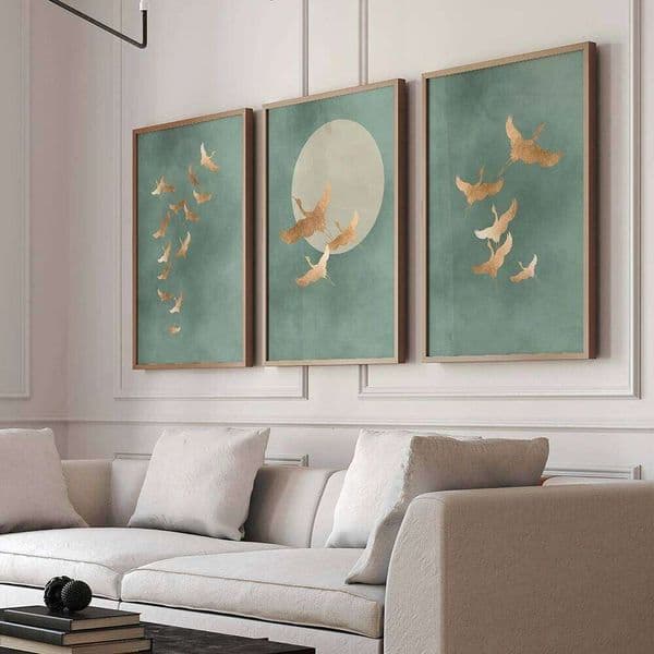 Sage Green Cranes Set of 3 Prints Japanese Wall Japandi Art Birds Minimalist Living Room Decor Gift Poster 26Y0325