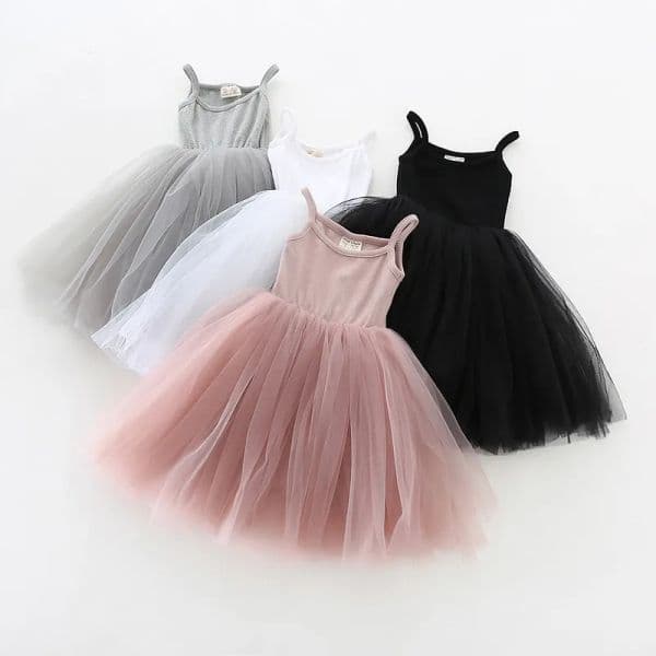 Baby girls Lace Tulle Sling dress Children suspender Mesh Tutu princess dresses summer Boutique Kids Clothing 4 colors