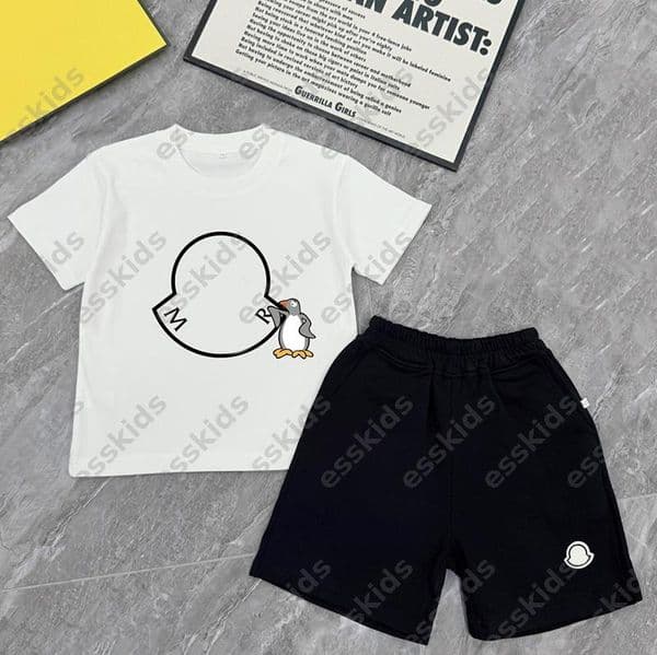 Kids Short Sleeve T Shirt and Shorts Set Cute Penguin Print Casual Outfit Summer Breathable Cotton Blend Two Piece Suit for Boys and Girls DLD2603251 L260528