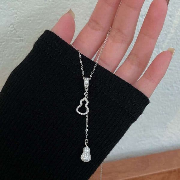 Korean Style Elegant Zircon Small Gourd Tassel Necklace for Women Ins Niche Light Luxury Versatile High-end Summer Clavicle Chain