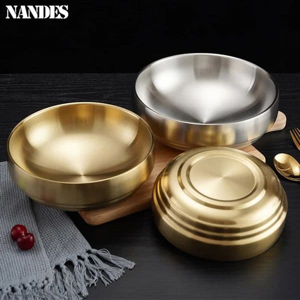 Korean 304 Stainless Steel Double Layer Cold Noodle Bowl Wall Vacuum Insulation Japanese Ramen Salad Fruit 260325