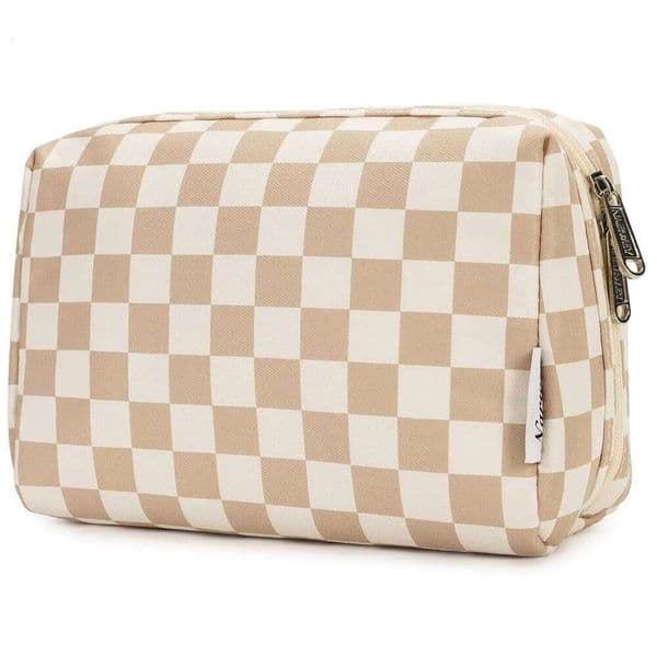 Checkerboard Pattern Large Capacity Travel Cosmetic Organizer Toiletry Bag Make Up Bags with Compartments for Women Girls 26H0325