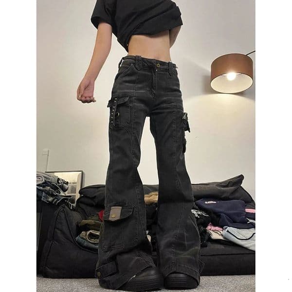Womens Black Gothic Y2k Baggy Cargo Jeans Vintage Japandi Style Grunge Wide Jean Pants Harajuku Oversize Denim Trousers Clothes 260321