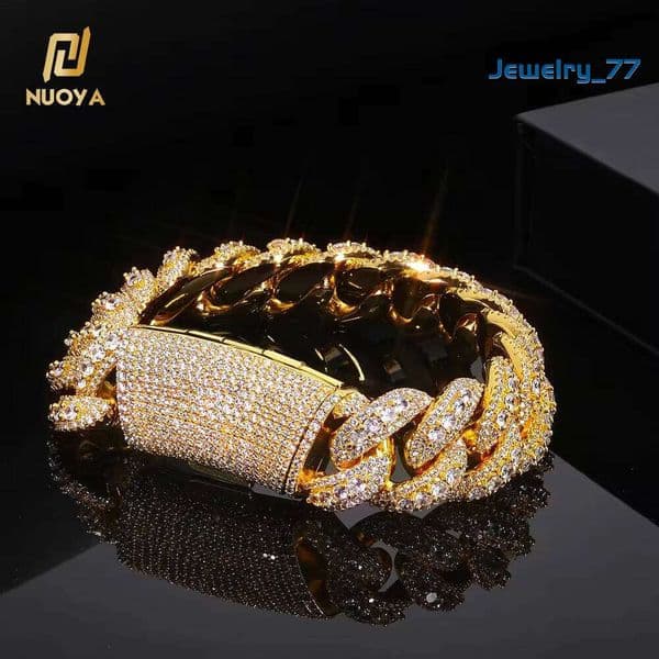 22/24Mm Full Iced NUOYA Out Moissanite Heavy Cuban Chain Women's Rose Gold Plated Bracelet Hip Hop Fine Jewelry Jewelry