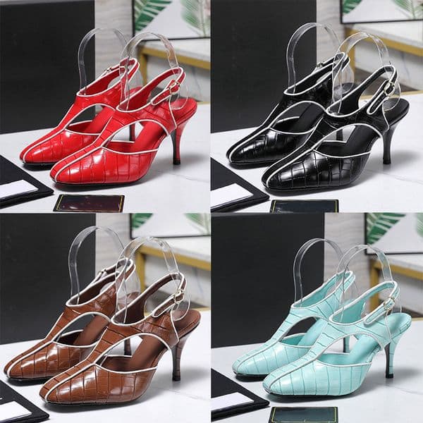 CC Designer Crocodile Grain Leather Slingback Pumps Womens Luxury Brand High Sandals Ladie Fashion High Heels Leather Outsole Sizes 35 41