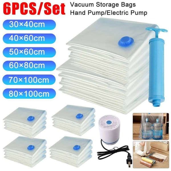 6PCS Vacuum With Valve or Pump for Clothes Storing Large Plastic Compression Empty Bag Travel Accessories Storage Container 26Y0325