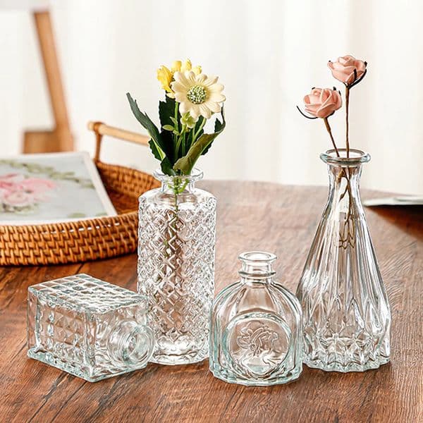 Vintage French Clear Glass Vase Ornamental Wide Mouth Tabletop Plant Pot Decor Resuable Modern Hydroponic Flower Pitcher 260325