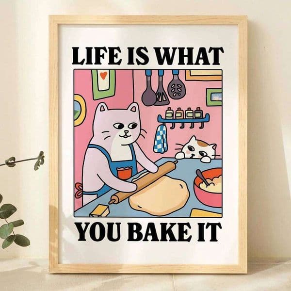 Life Is What You Bake It Cartoon Cat Wall Art Prints Canvas Painting Poster Picture For Living Children Room Home Decor Gift 26Y0325