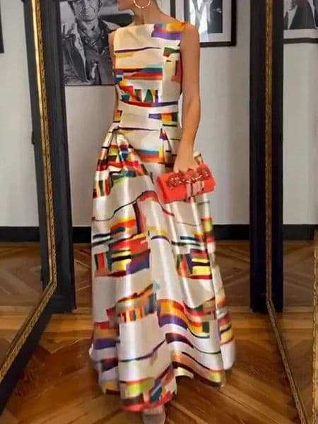 BWQ Dress for Women Print Backless Chic Sleeveless Casual Dresses 2026 Summer Streetwear High Waist Elegant 260325