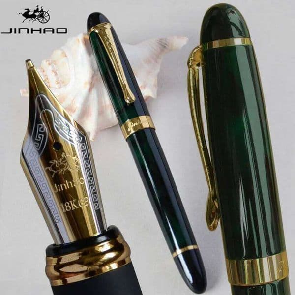 IRAURITA FOUNTAIN PEN X450 DARK GREEN GOLDEN 18 KGP 0.7mm BROAD NIB FULL METAL BLUE RED 21 COLORS AND INK JINHAO 450 26Y0325
