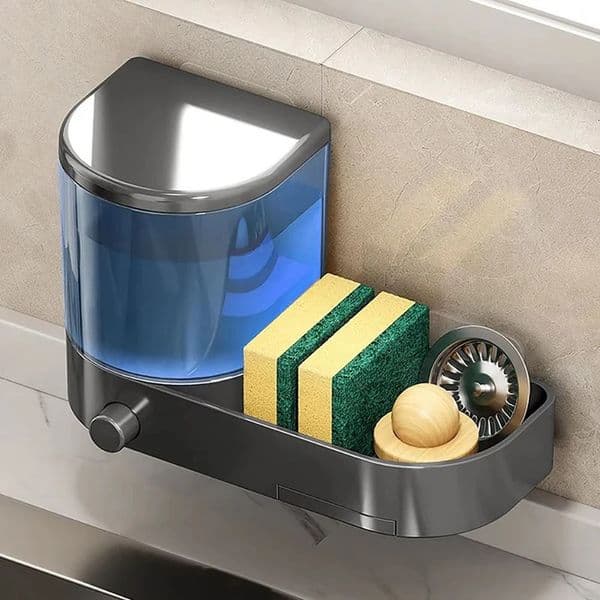 Wall Mounted Soap Dispenser With Sponge Holder Drain Tray Hand Press Dishwashing Liquid Container Waterproof 260325