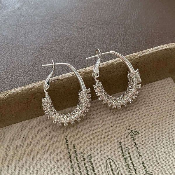 Elegant trendy ins-style sparkling diamond with 925 silver pins, European and American light luxury high-end earrings, classic versatile earrings