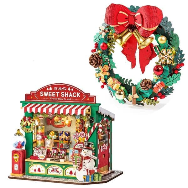 ROBOTIME Rolife Christmas Wreath 3D Wooden Puzzle DIY Wreath with Light Buildable Christmas Decor Perfect Holiday Gift for Adult X260325