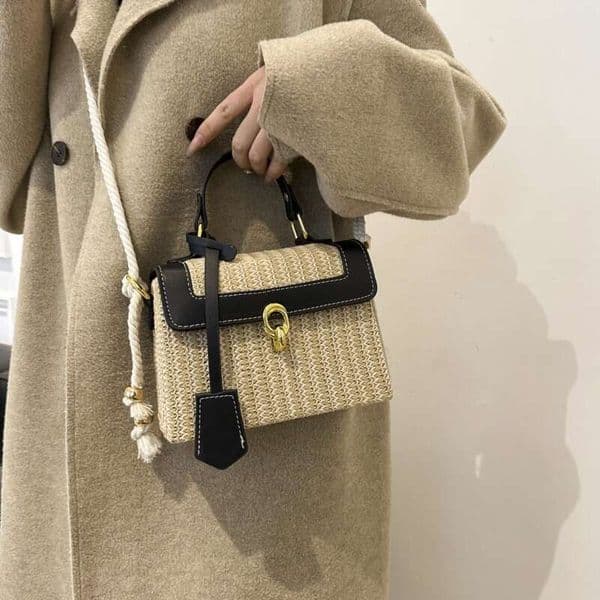 Summer New Foreign Trade Trendy Straw With Stylish Design, Spliced Small Square For Photoshoots, Wholesale Beach Bag Evergwish