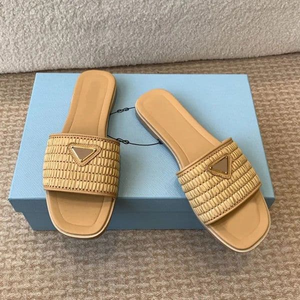 Designer Sandals Women Slides Weaving slippers Rubber Ladies Flat Beach Summer Fall Mules Outdoor Waterproof Flat sandals thumbnail 2