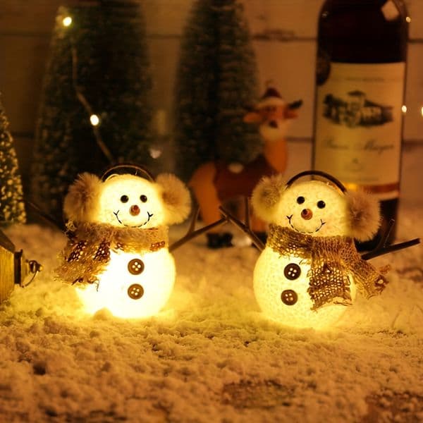 Christmas Glowing Small Snowman Ornament 2023 Amazon Plaid Striped Scarf Christmas Gift
