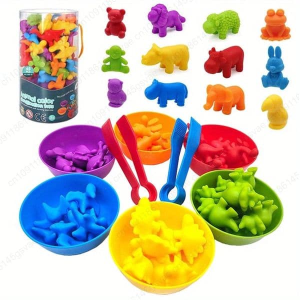 56/36pcs Rainbow Sorting Game Animal Puzzle Toy Dinosaur Traffic Color Matching Game Education Sensory Toys For Kids Preschool 260324