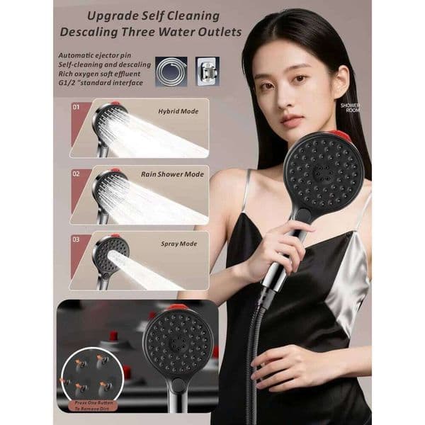 Large Panel Self Cleaning Descaling Filter Massage High Pressure Water Saving 3 Modes Shower Head Sprayer Bathroom 26Y0325