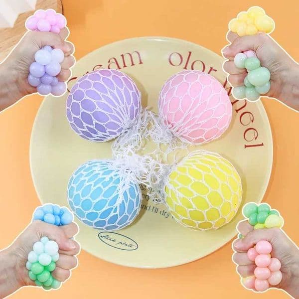 6CM Hand Squeezed Tri Color Flour Grape Tennis Ball Decompression Toy TPR Sticky Slow Rebound Adult Pressure Ball Children Gift C260325 C260327