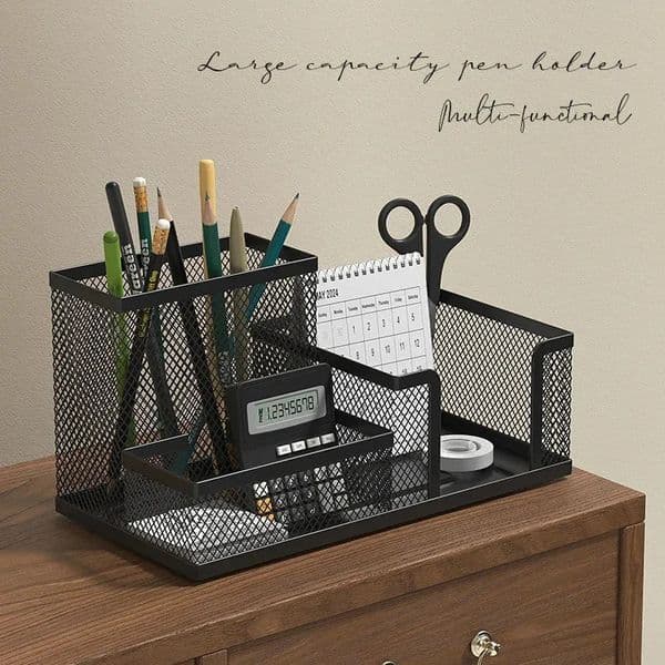 Black Mesh Desk Organizer 3Tier Storage with Pencil Holder BasketsOffice Supplies for Desktop Home School Use 260325