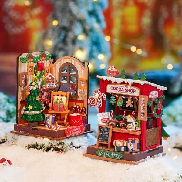 Robotime Rolife Miniature House Christmas Gifts Fireplace Decoration for Home Bookshelf Dollhouse 3D DIY Wooden Puzzle Model X260325