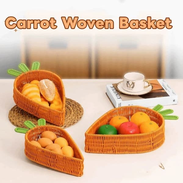 Handmade Carrot Woven Basket Shape Sturdy Pantry Bread Organizer Multifunctional Ventilated Dried Fruit Container 260325
